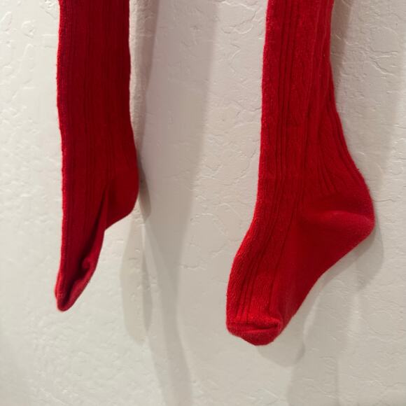 Little Stocking Co Bright Red Cable Knit Tights - Picture 3 of 7